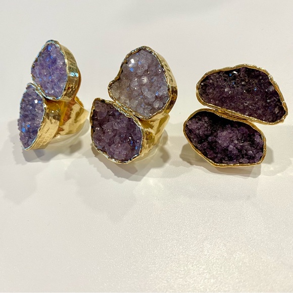 Amethyst Druzy 14k Gold Plated Ring NWT - Picture 2 of 9